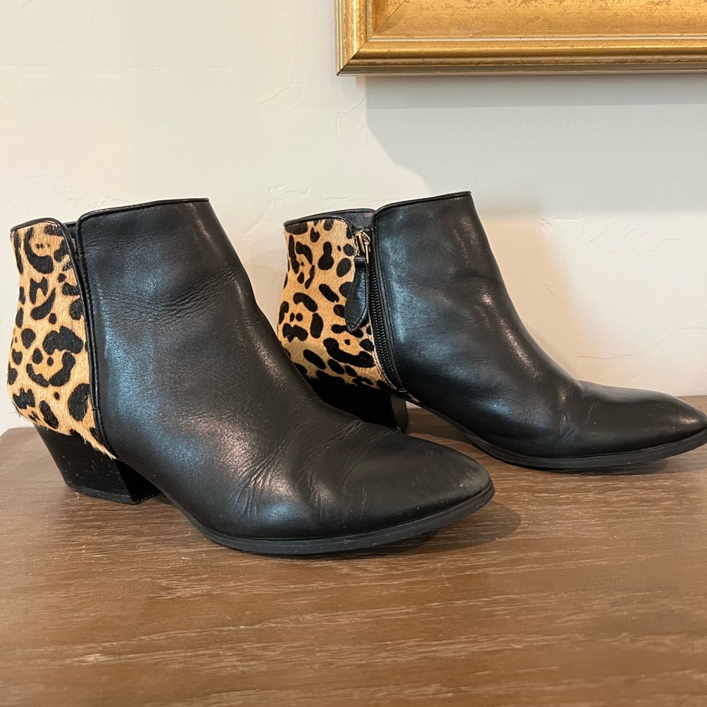 Franco Sarto ‘Quasar’ Black and Leopard Ankle Booties
